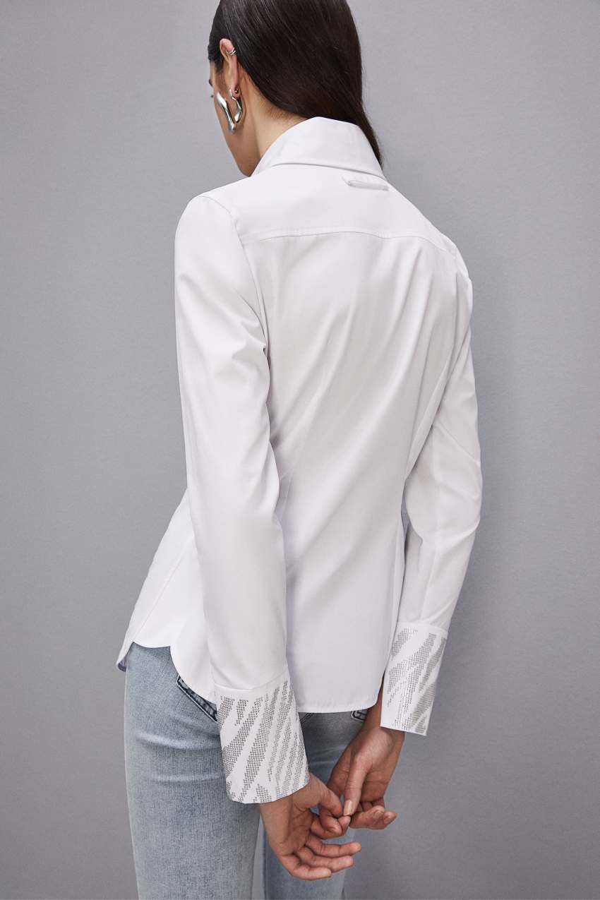 White Patrizia Pepe Cotton Shirt With Rhinestones | MWCPQUR-41