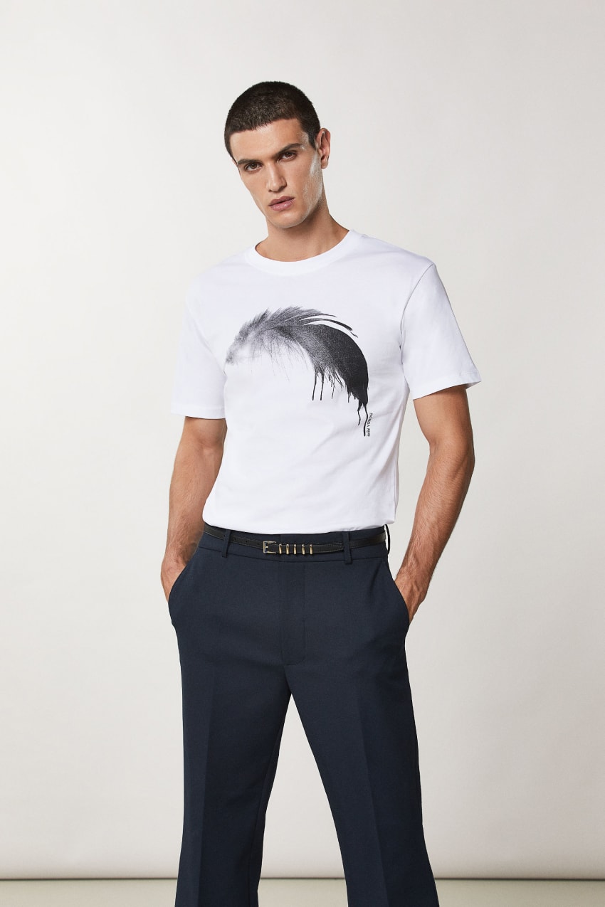 White Patrizia Pepe Cotton T-shirt With Feather Print | XKBGFUL-84