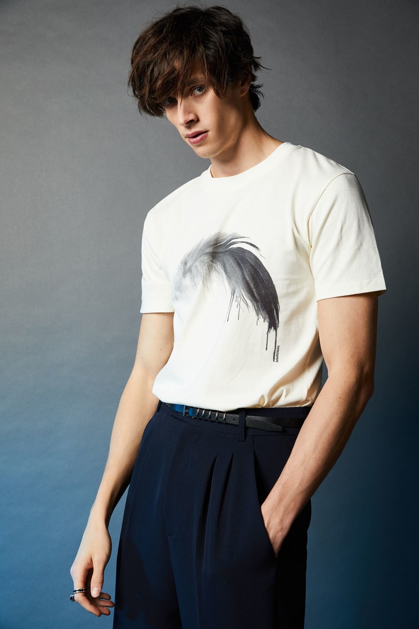 White Patrizia Pepe Cotton T-shirt With Feather Print | XKBGFUL-84