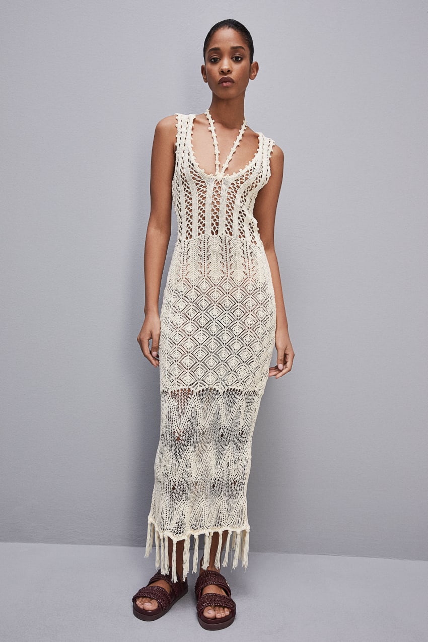 White Patrizia Pepe Crochet-effect Dress Made Of Recycled Nylon | GTUMOSF-71