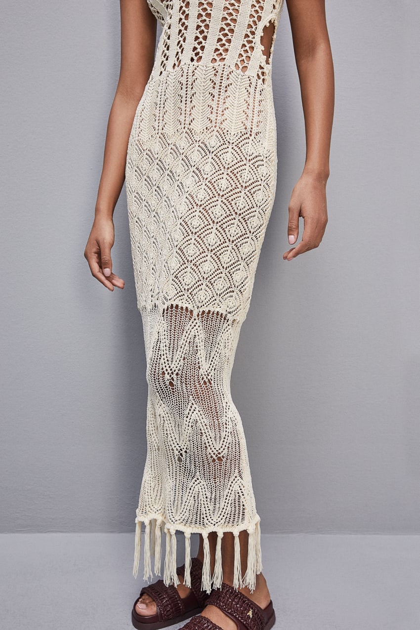 White Patrizia Pepe Crochet-effect Dress Made Of Recycled Nylon | GTUMOSF-71