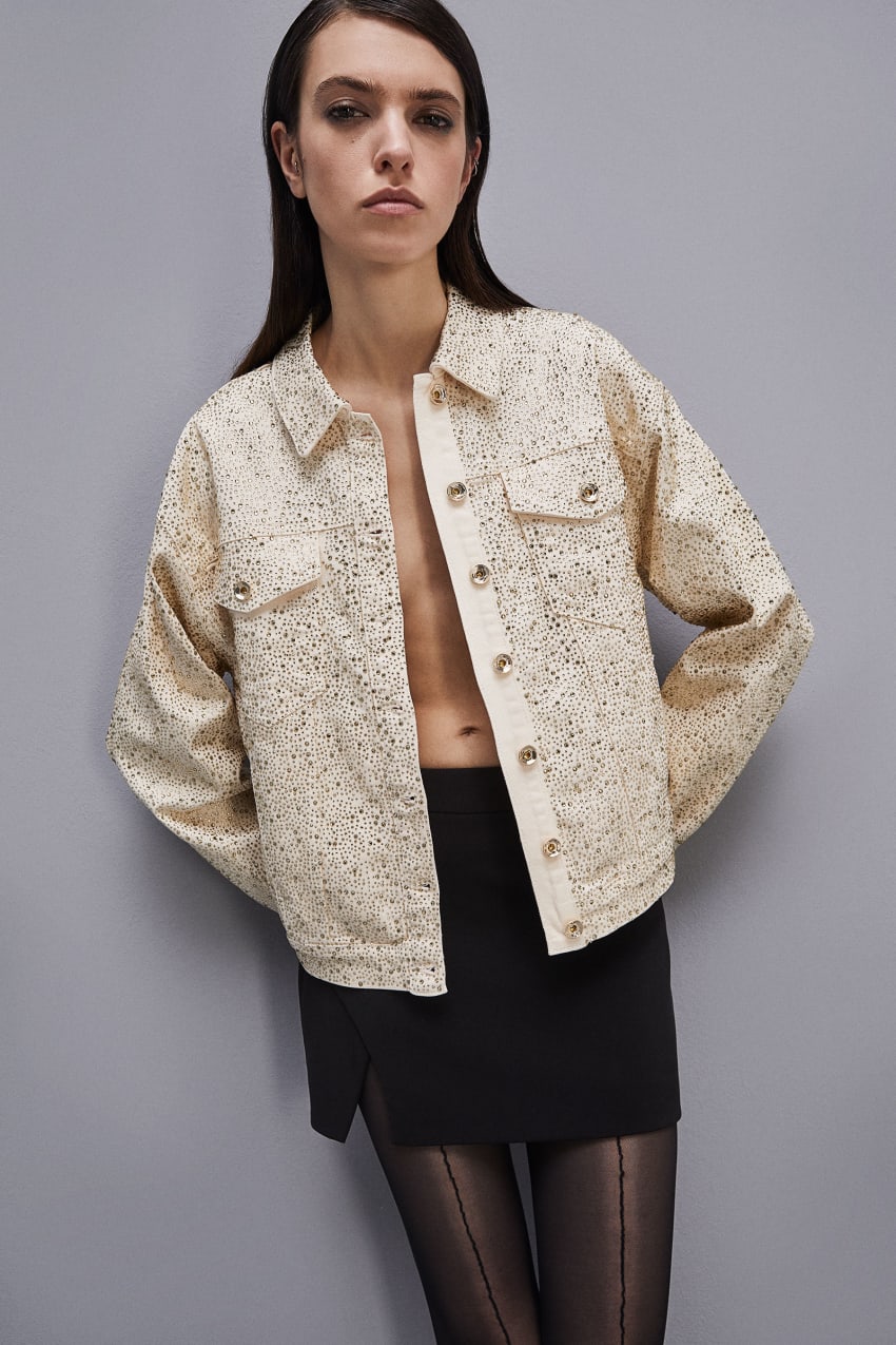 White Patrizia Pepe Denim And Rhinestone Jacket | LJGHQMC-84