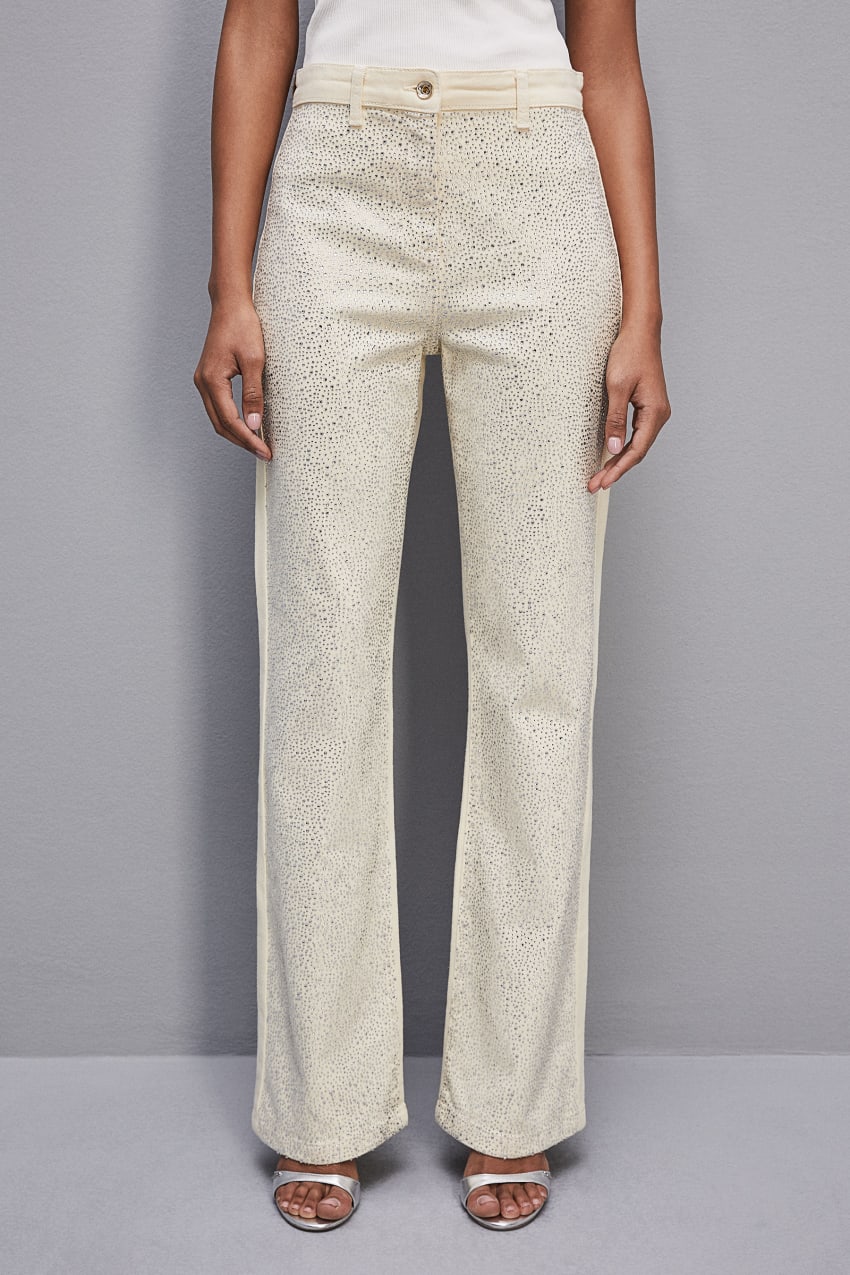 White Patrizia Pepe Denim Bull Pants Decorated With Rhinestones | VSTLXOB-15