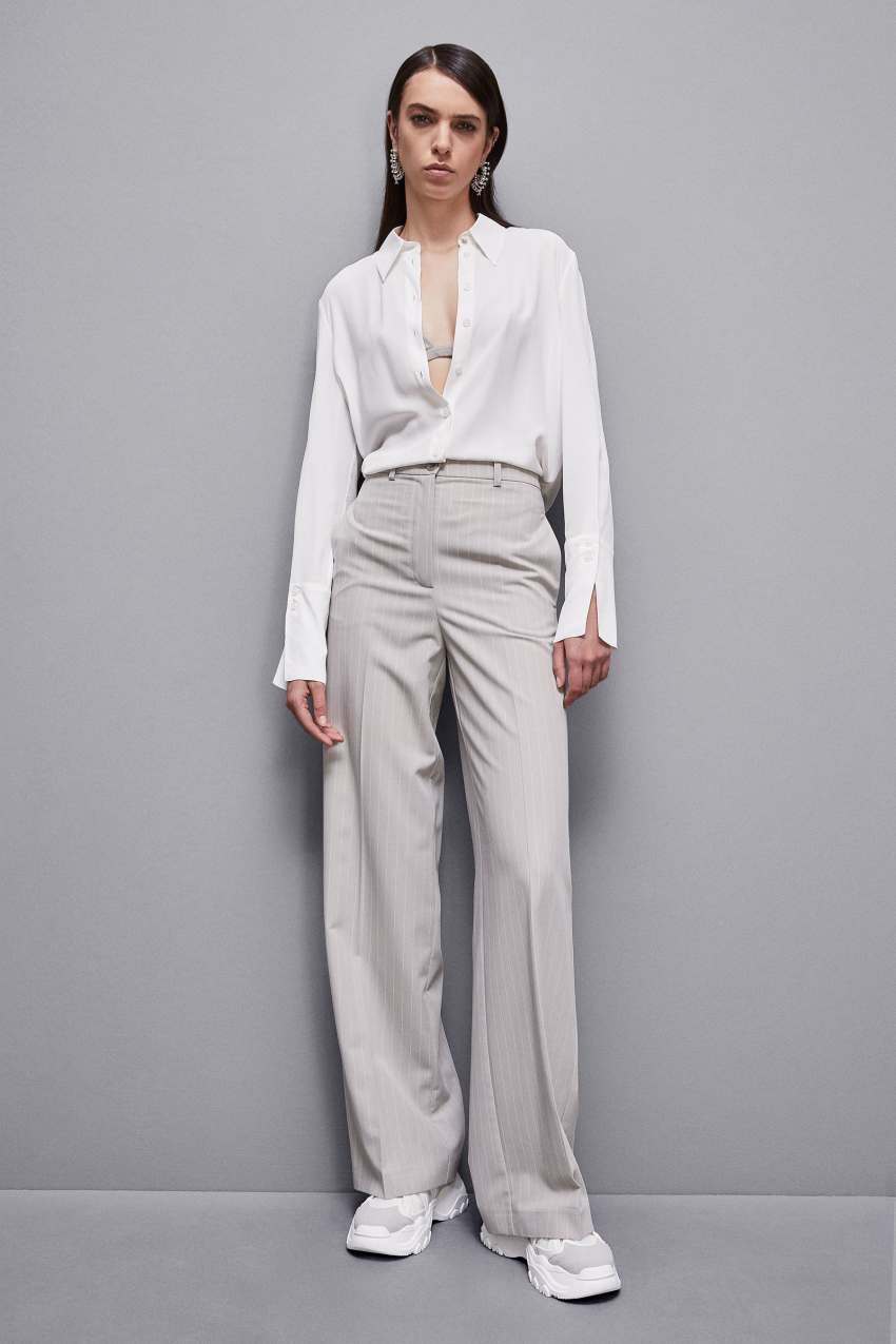 White Patrizia Pepe Essential Crepe Long-sleeved Shirt | HVFQGNU-50