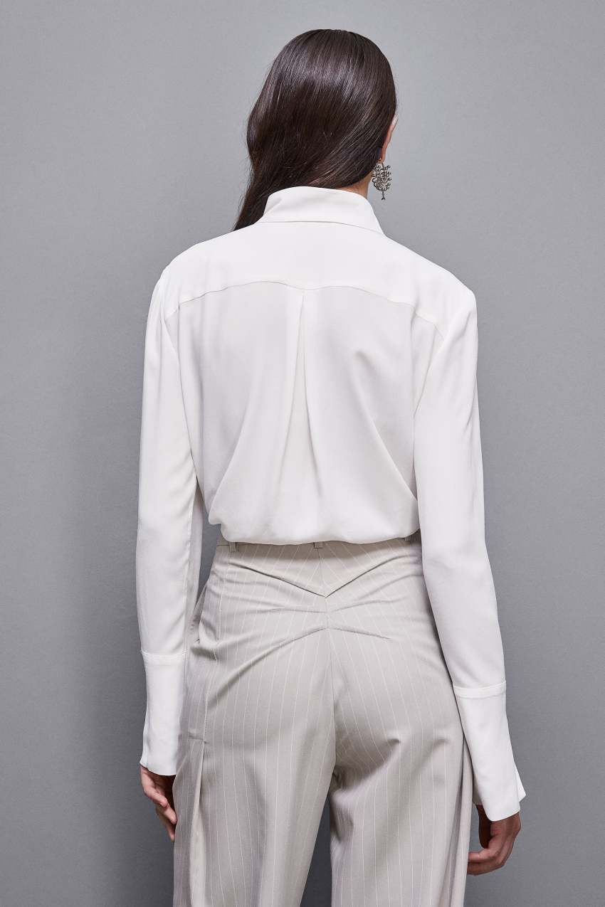 White Patrizia Pepe Essential Crepe Long-sleeved Shirt | HVFQGNU-50