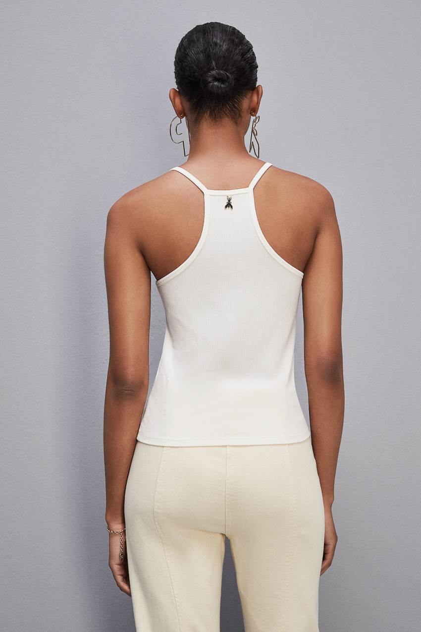 White Patrizia Pepe Essential Ribbed Viscose Tank Top | WJNADLO-54