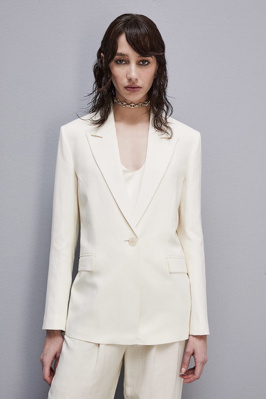 White Patrizia Pepe Essential Viscose And Linen Jacket | IKEGVCW-41