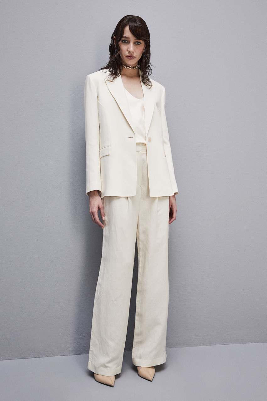 White Patrizia Pepe Essential Viscose And Linen Jacket | IKEGVCW-41