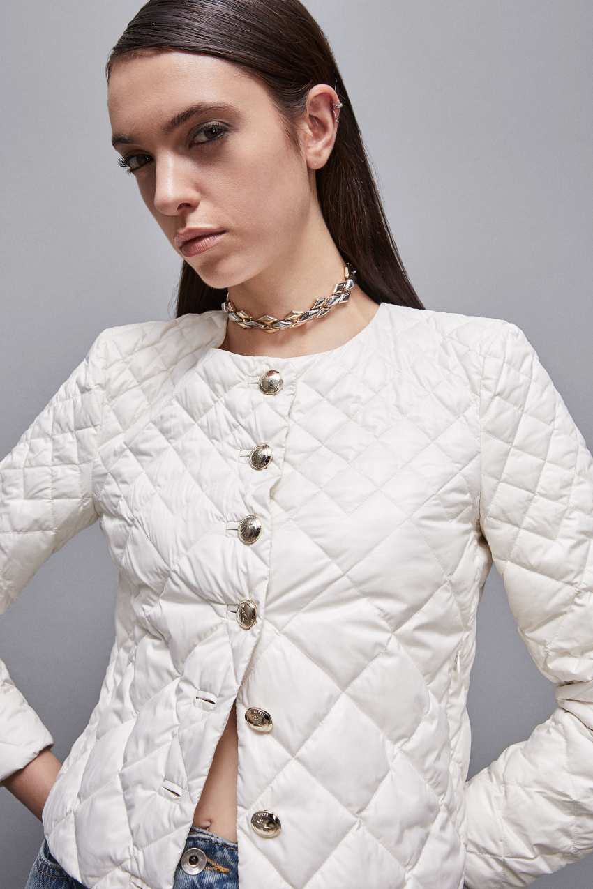 White Patrizia Pepe Glossy Nylon Padded Jacket | JWLCHAX-73