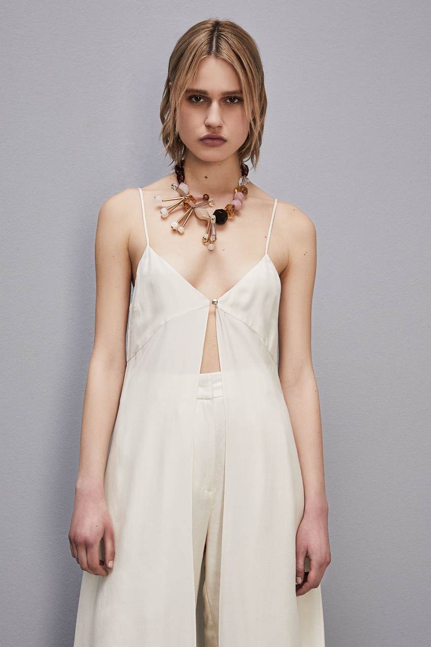 White Patrizia Pepe Long Sleeveless Top In Pure Viscose Muslin | CJGZHWS-68