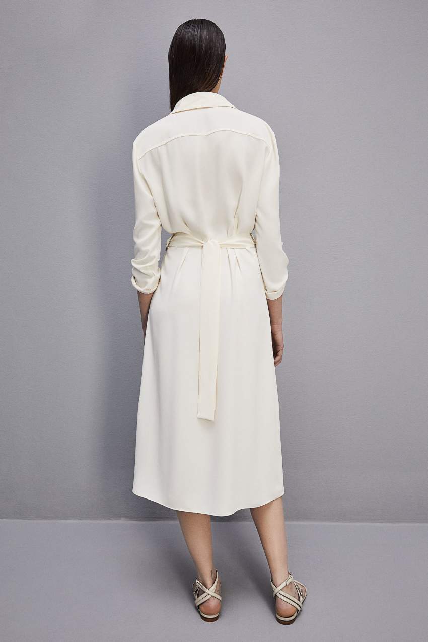 White Patrizia Pepe Long-sleeved Chemisier Dress | HWSBZRE-53