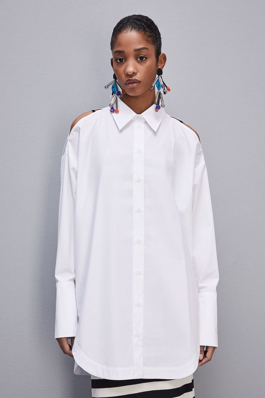 White Patrizia Pepe Long-sleeved Oversized Cotton Shirt | JVLHIQS-41