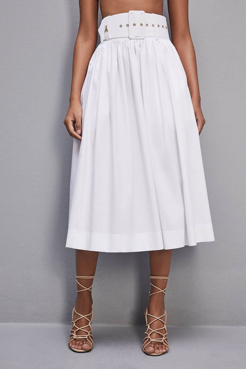 White Patrizia Pepe Midi Flared Skirt With Belt | MOZLDAW-97