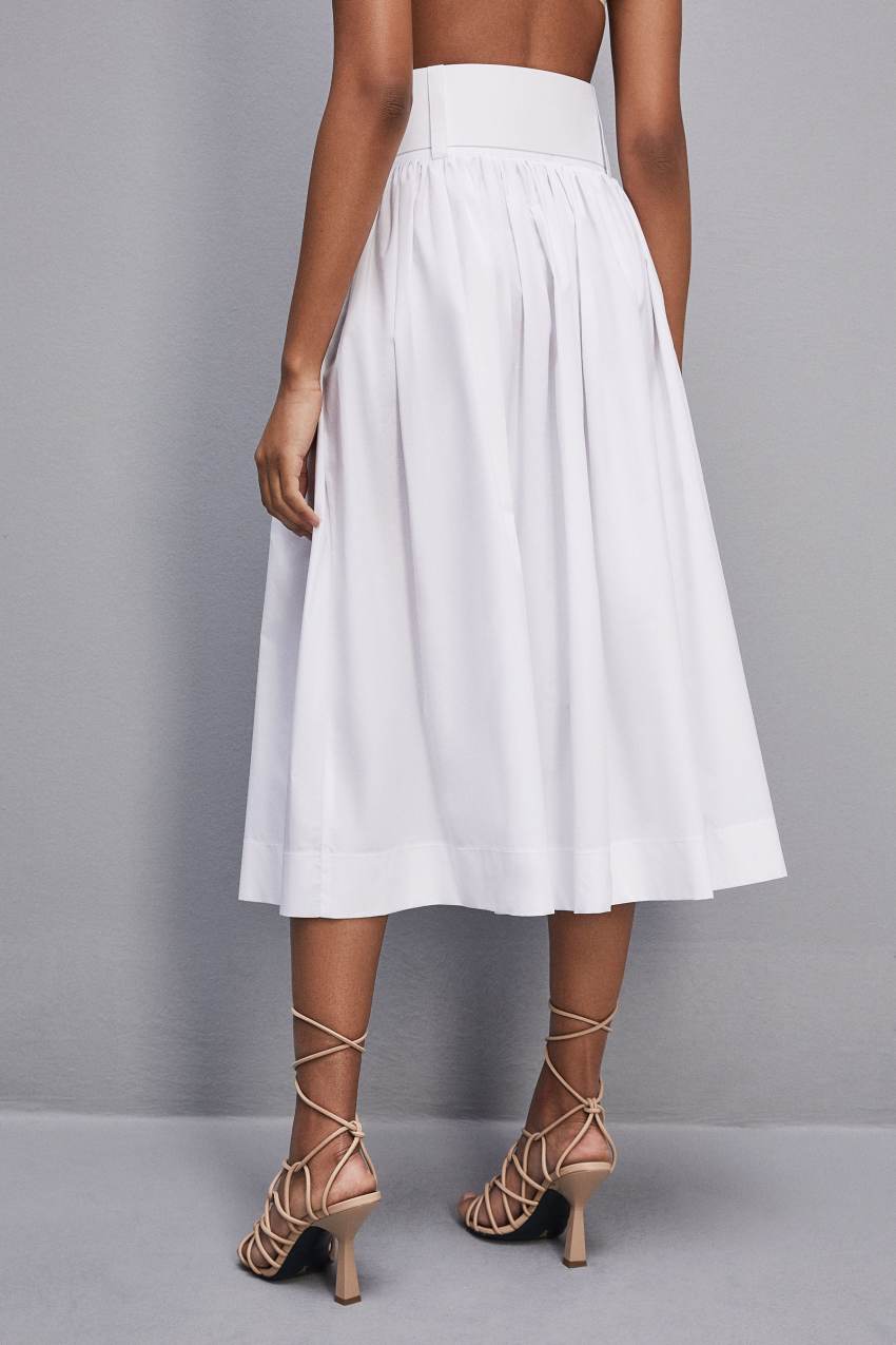 White Patrizia Pepe Midi Flared Skirt With Belt | MOZLDAW-97