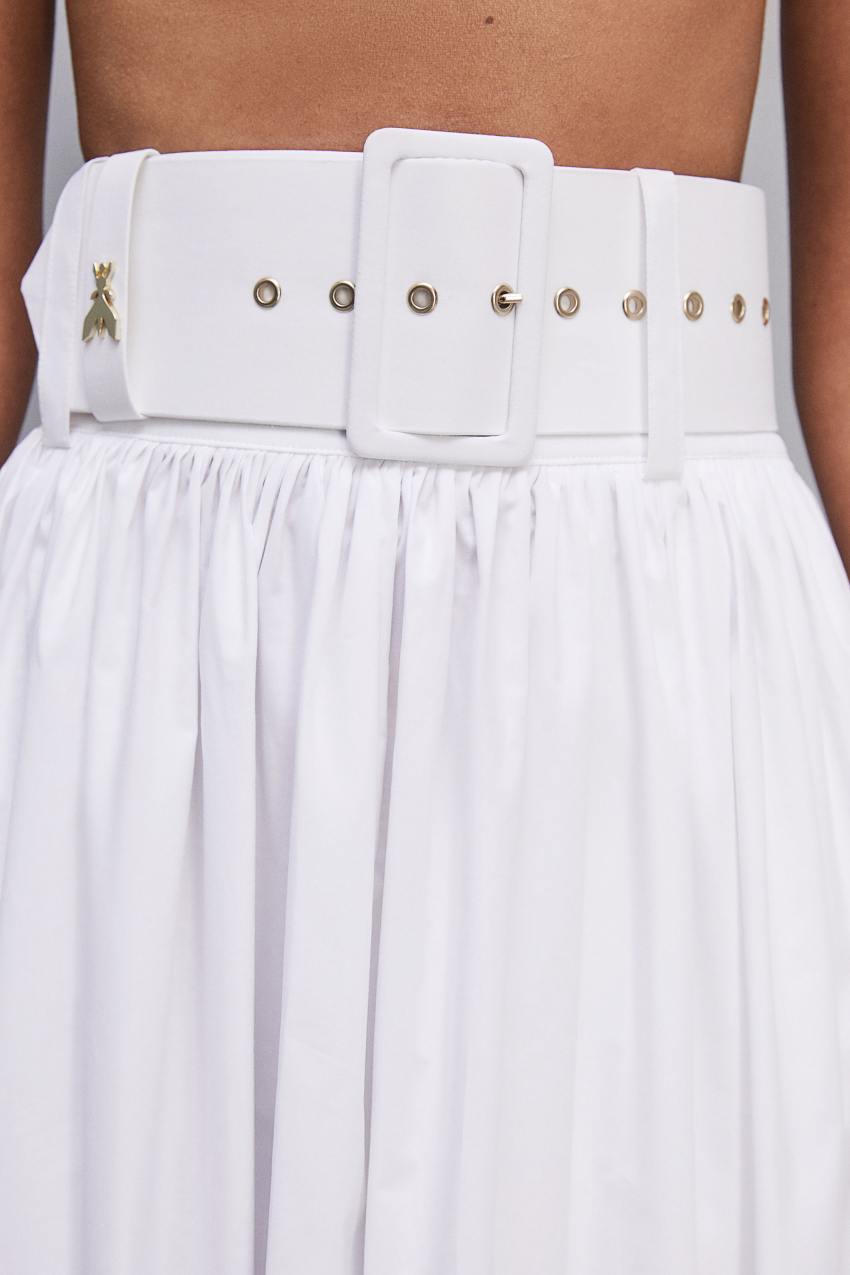 White Patrizia Pepe Midi Flared Skirt With Belt | MOZLDAW-97