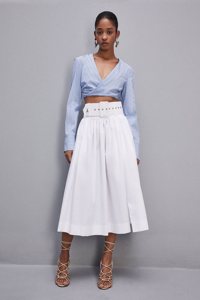 White Patrizia Pepe Midi Flared Skirt With Belt | MOZLDAW-97