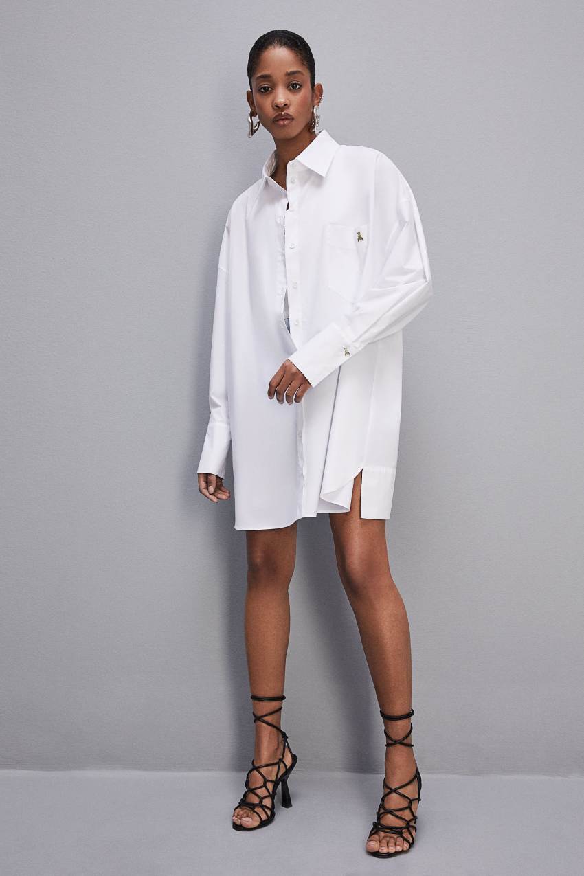 White Patrizia Pepe Mini Over Shirt Dress | MWEDIVS-32