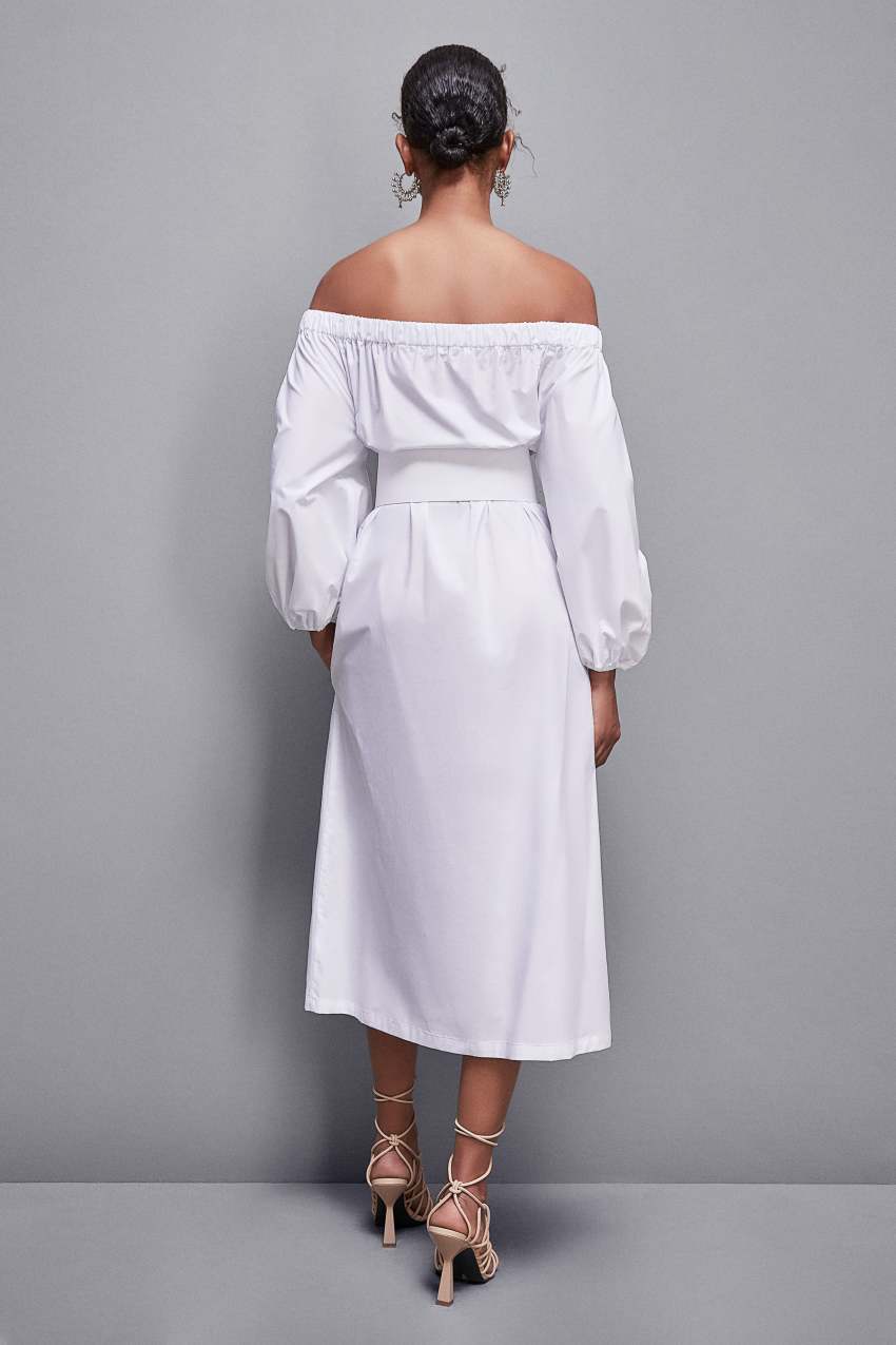 White Patrizia Pepe Off-shoulder Dress With Belt | VUSQZMD-59