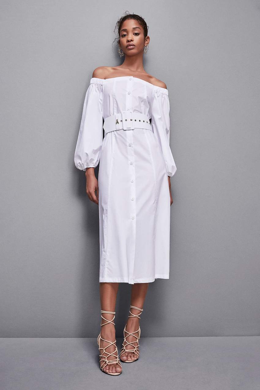 White Patrizia Pepe Off-shoulder Dress With Belt | VUSQZMD-59