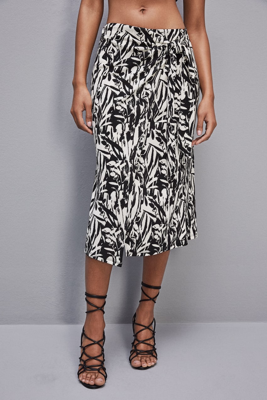 White Patrizia Pepe Patterned Jersey Midi Skirt | ETIKSOP-19