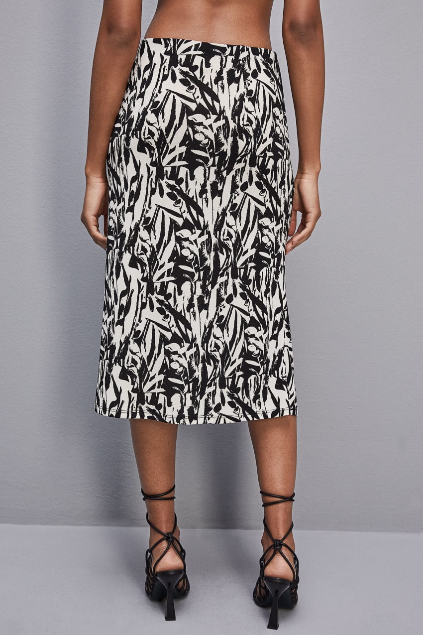 White Patrizia Pepe Patterned Jersey Midi Skirt | ETIKSOP-19