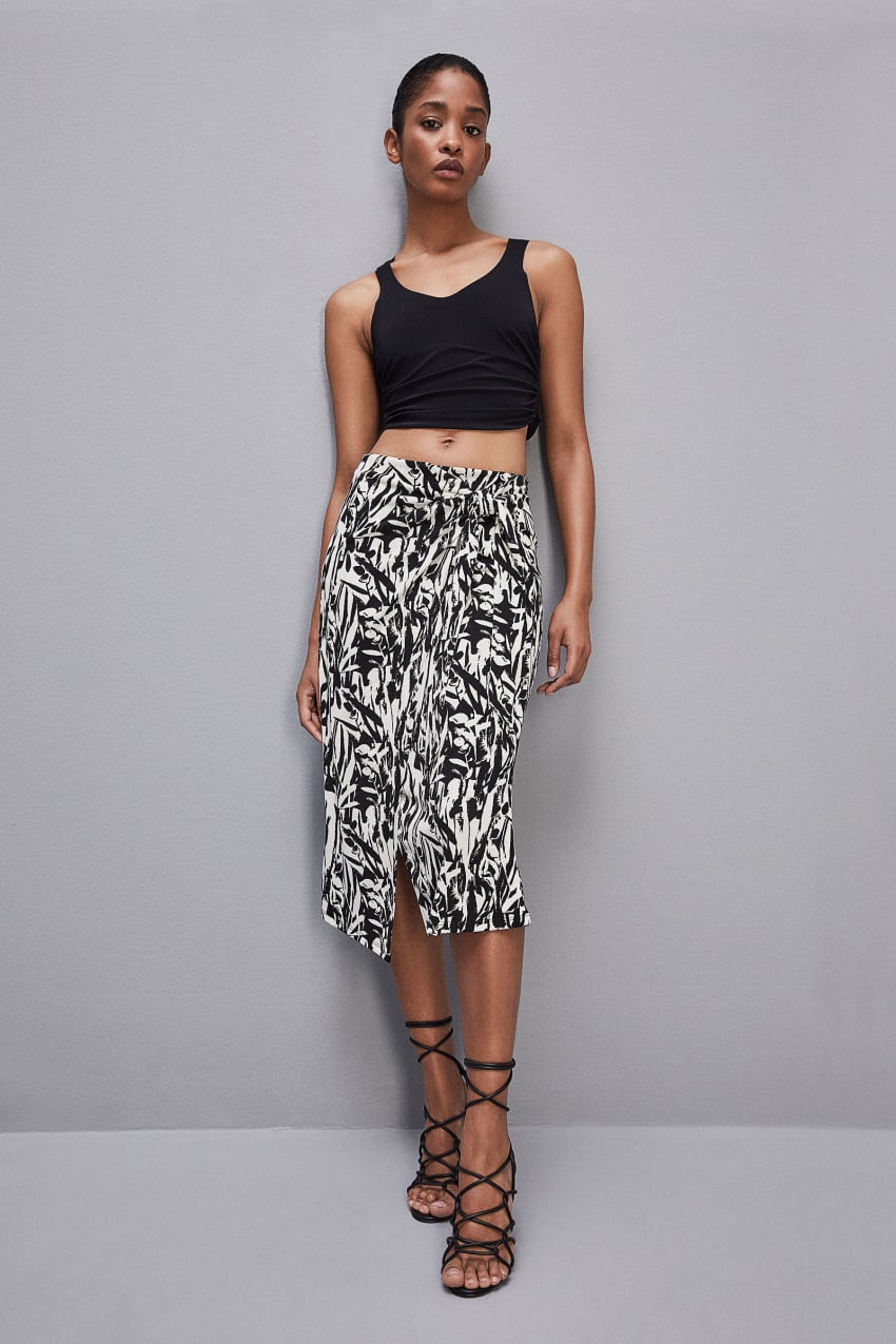 White Patrizia Pepe Patterned Jersey Midi Skirt | ETIKSOP-19