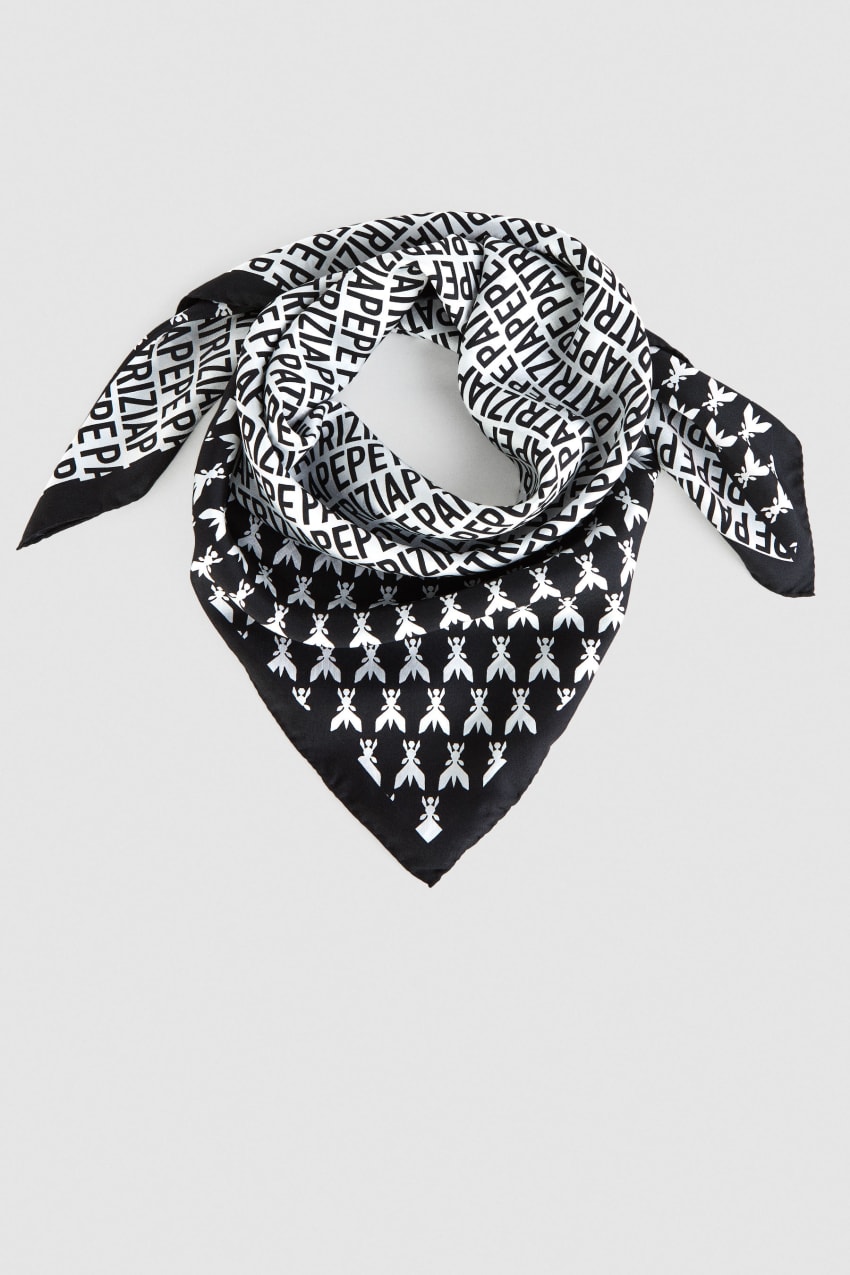 White Patrizia Pepe Printed Silk Neckerchief | DWOEIBZ-70