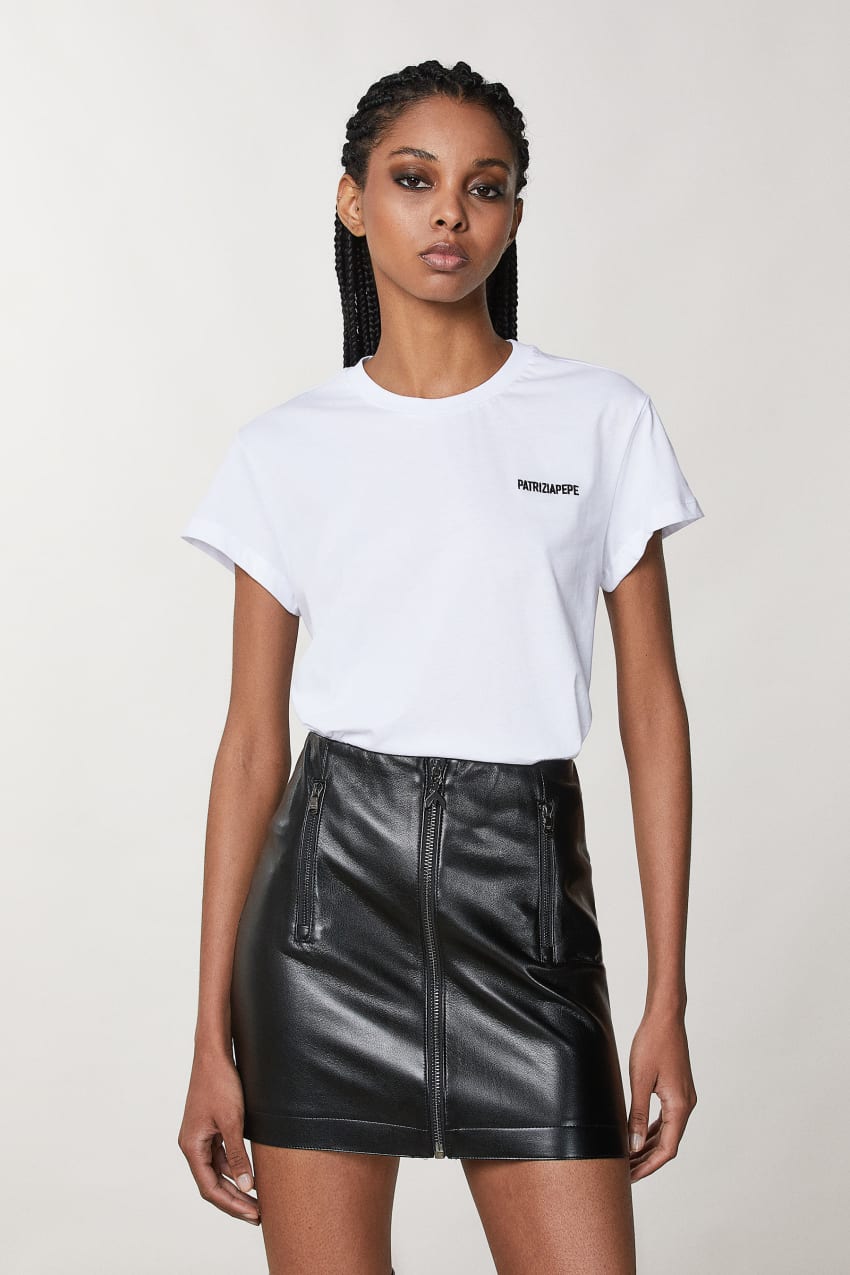 White Patrizia Pepe Short Sleeve Jersey T-shirt | HJAVBZM-29