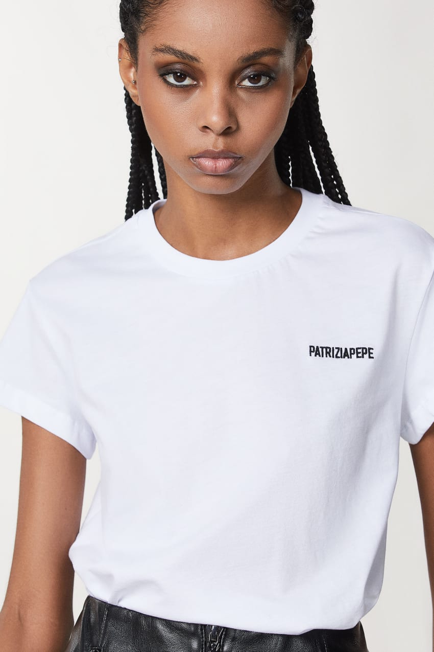 White Patrizia Pepe Short Sleeve Jersey T-shirt | HJAVBZM-29