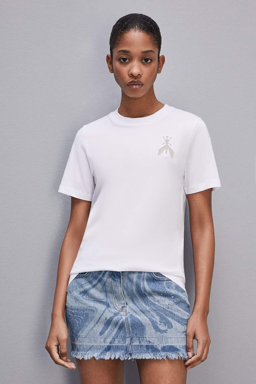 White Patrizia Pepe Short-sleeved T-shirt In Cotton With Fly Patch | YOBFNUV-79