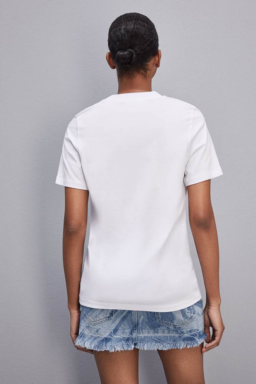 White Patrizia Pepe Short-sleeved T-shirt In Cotton With Fly Patch | YOBFNUV-79