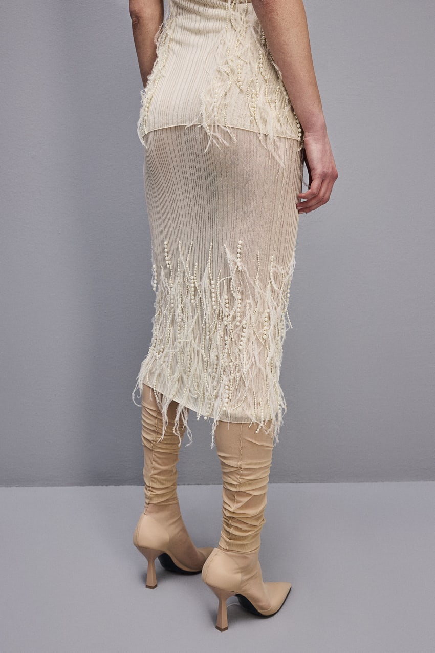 White Patrizia Pepe Skirt With Feather And Pearl Embroidery | QXJLNKD-84