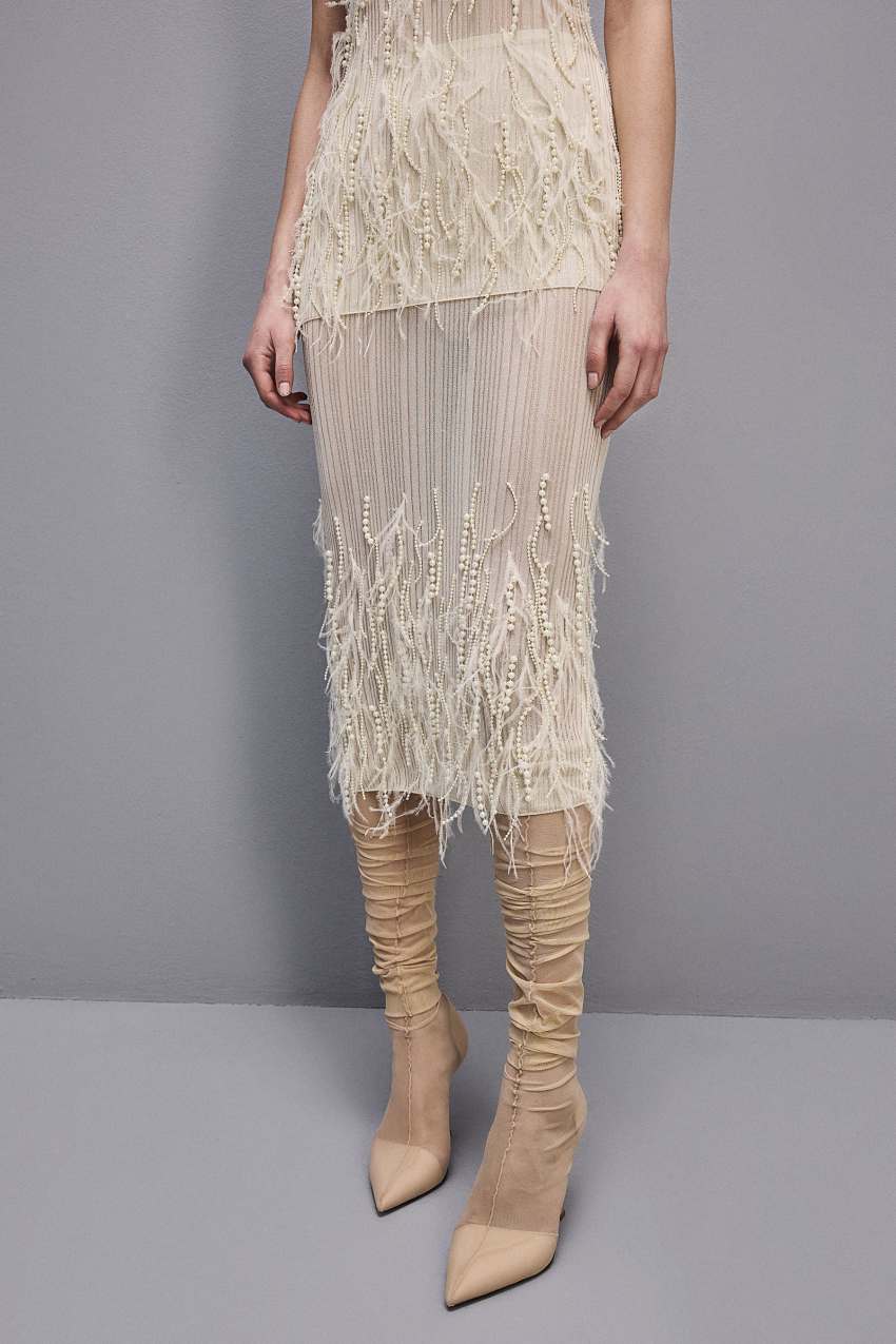 White Patrizia Pepe Skirt With Feather And Pearl Embroidery | QXJLNKD-84