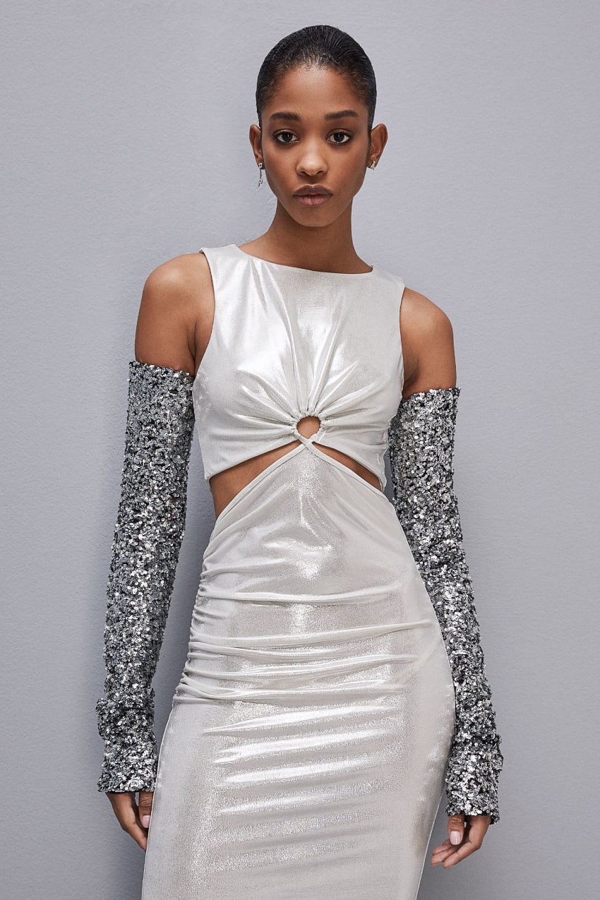 White Patrizia Pepe Sleeveless Dress With Cut-out In Laminated Jersey | YORJXWC-18