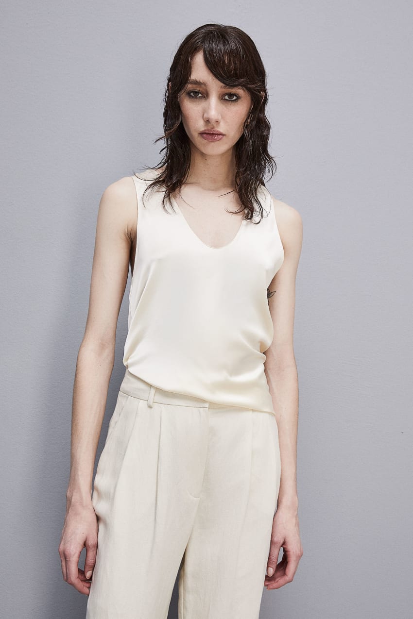 White Patrizia Pepe Sleeveless Top Shirt In Certified Viscose | NOGBEPS-48