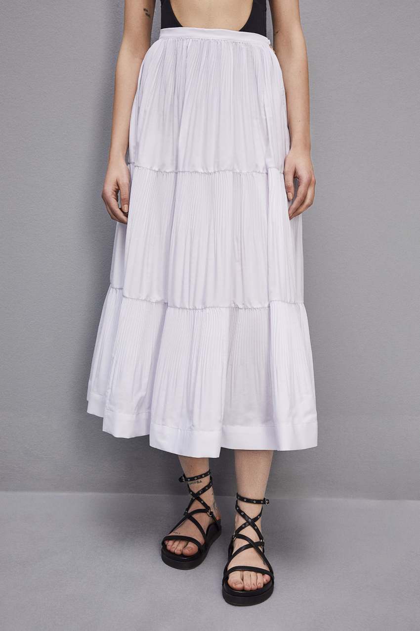 White Patrizia Pepe Soft Ankle Pleated Skirt | PNOYTZV-03