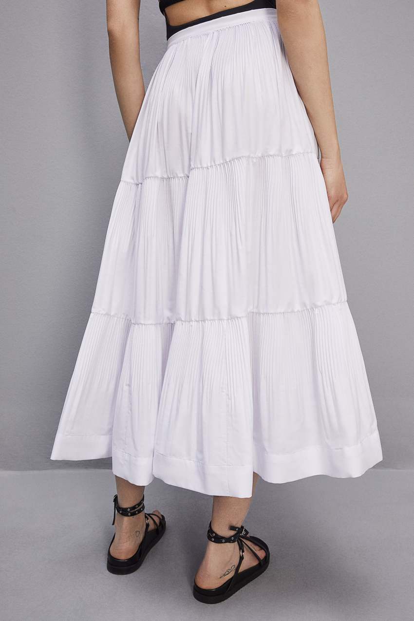 White Patrizia Pepe Soft Ankle Pleated Skirt | PNOYTZV-03