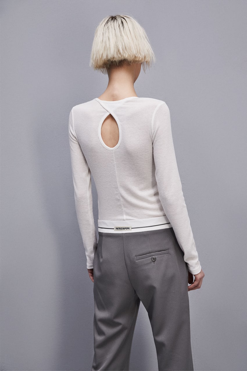 White Patrizia Pepe Viscose Ribbed Knit Sweater | SCEAQWG-52