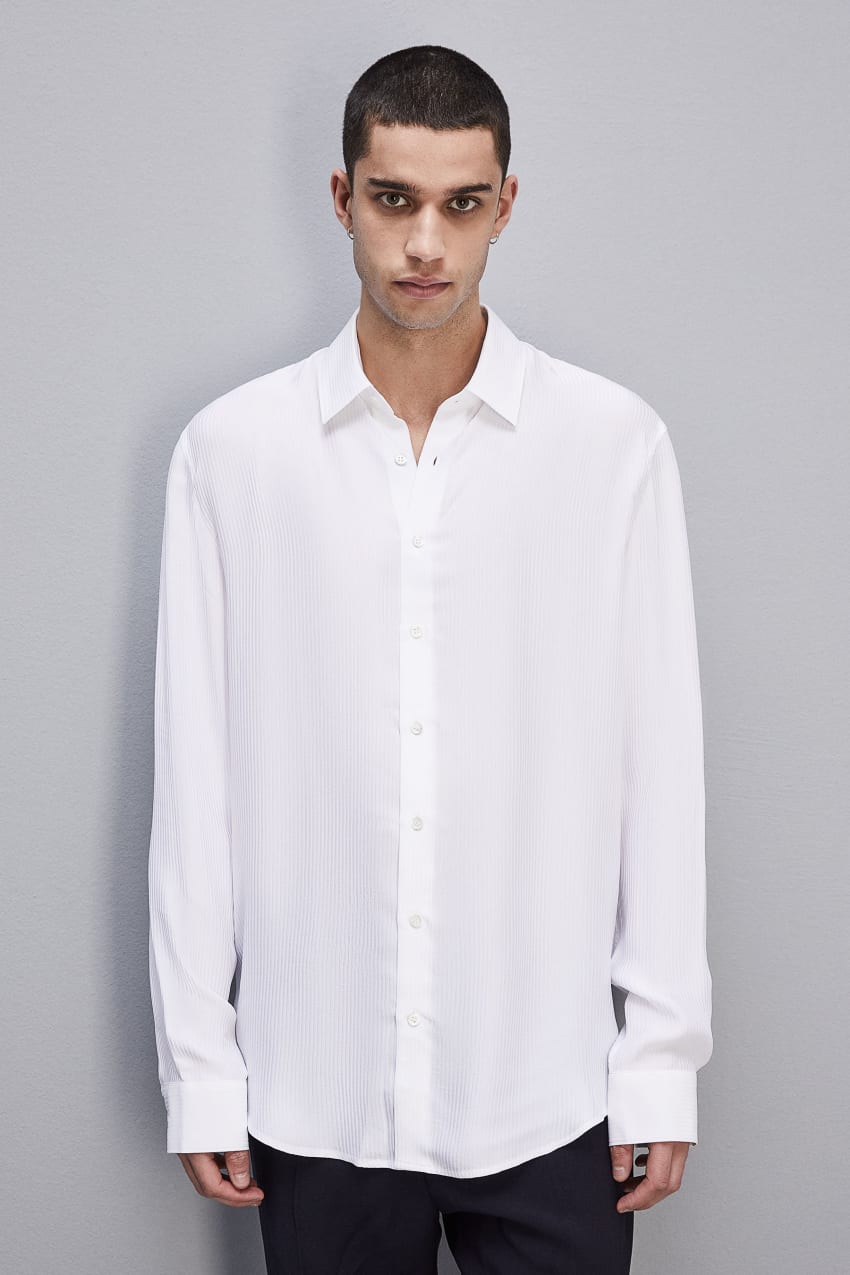 White Patrizia Pepe Viscose Twill Jacquard Shirt | FKMZCUQ-37