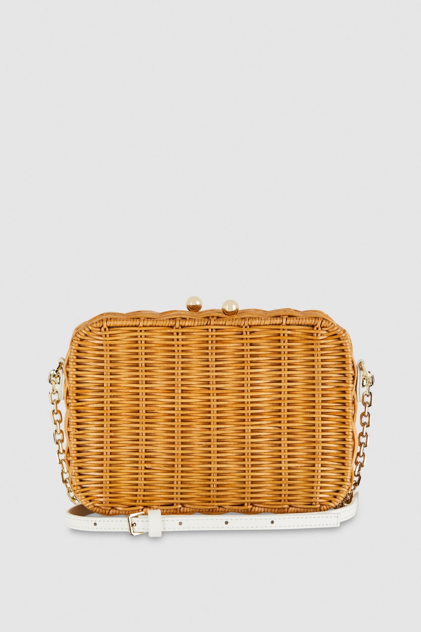 White Patrizia Pepe Wicker Shoulder Bag | CWRYQAJ-52