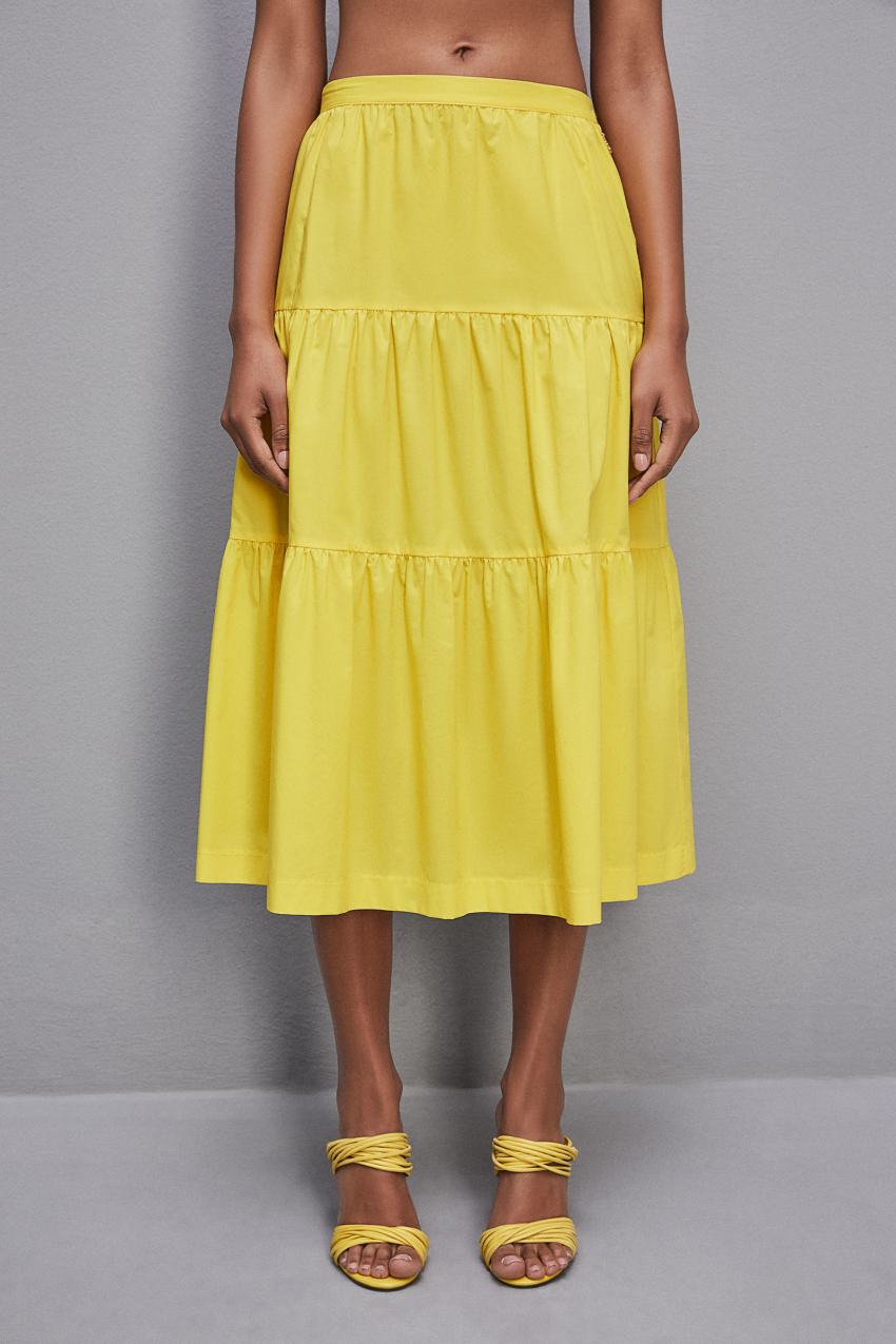 Yellow Patrizia Pepe Cotton Poplin Midi Skirt | KNEAJQO-36