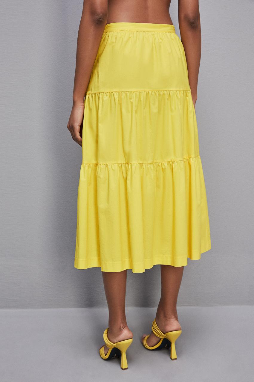 Yellow Patrizia Pepe Cotton Poplin Midi Skirt | KNEAJQO-36