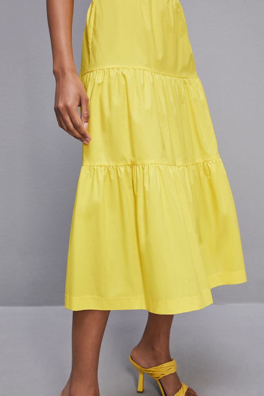 Yellow Patrizia Pepe Cotton Poplin Midi Skirt | KNEAJQO-36