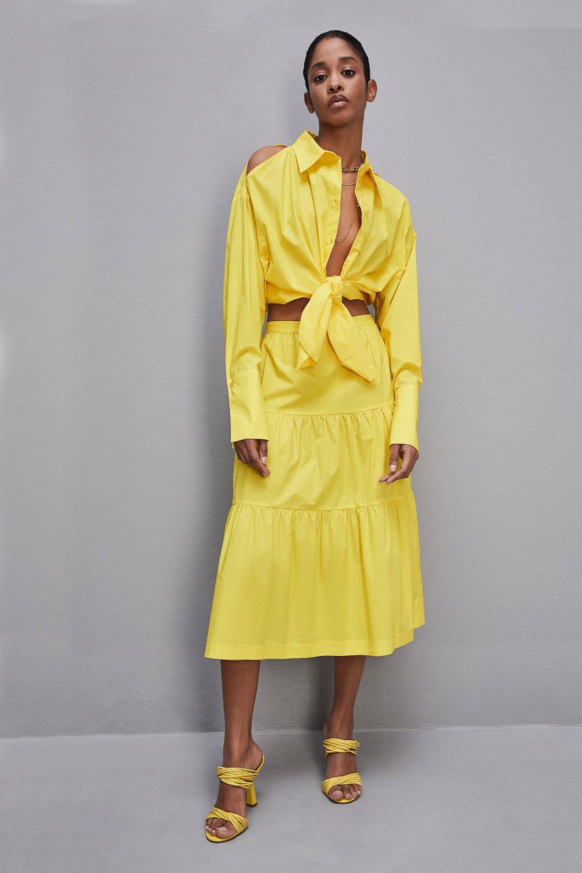 Yellow Patrizia Pepe Cotton Poplin Midi Skirt | KNEAJQO-36