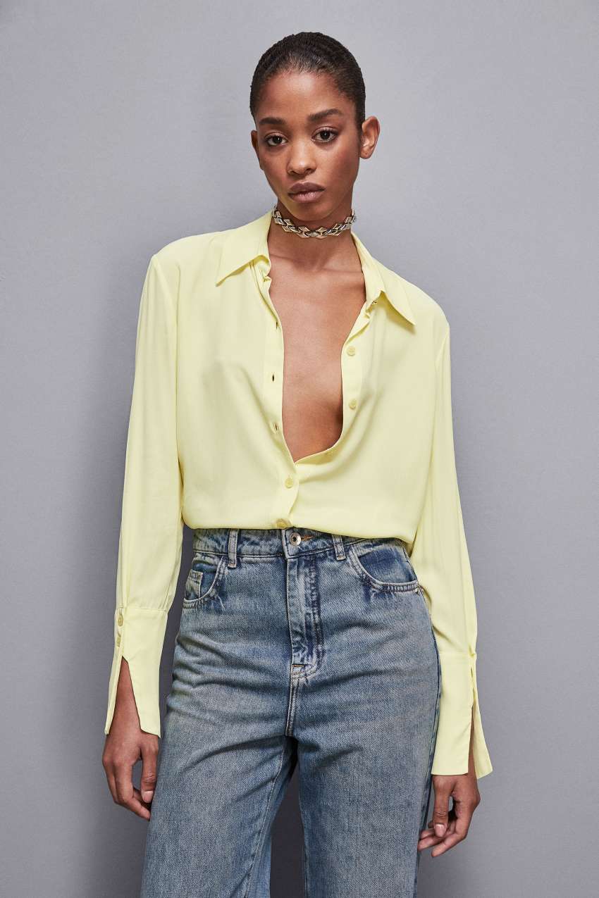 Yellow Patrizia Pepe Essential Crepe Long-sleeved Shirt | PWBQJYL-28