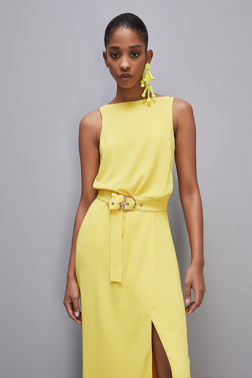 Yellow Patrizia Pepe Extra Long Soft Sleeveless Dress In Twill | QYHIJFZ-83