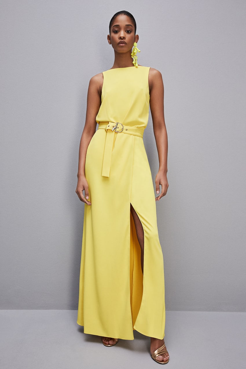 Yellow Patrizia Pepe Extra Long Soft Sleeveless Dress In Twill | QYHIJFZ-83