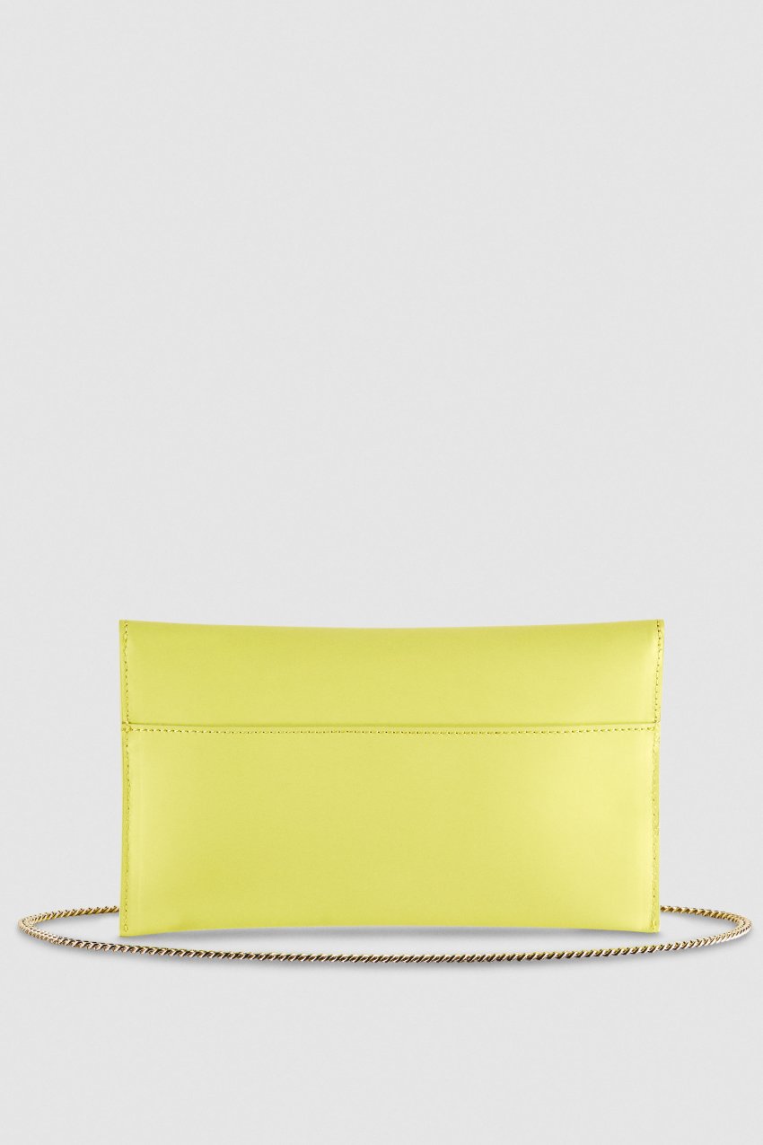 Yellow Patrizia Pepe Fly Leather Clutch Bag With Chain | LAJXREU-69