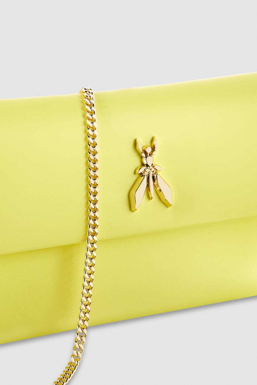 Yellow Patrizia Pepe Fly Leather Clutch Bag With Chain | LAJXREU-69