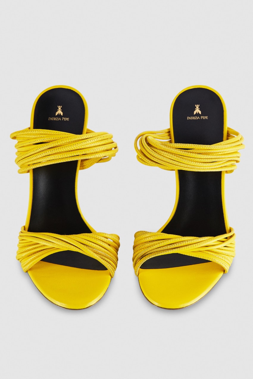 Yellow Patrizia Pepe Heeled Sandal In Smooth Leather With Gold-colored Mini Logo | AWZUSNC-69